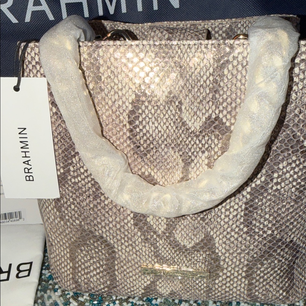 Brahmin Mod Mini Amelia Gold Blissful Snake-Embossed Satchel - Picture 2 of 6